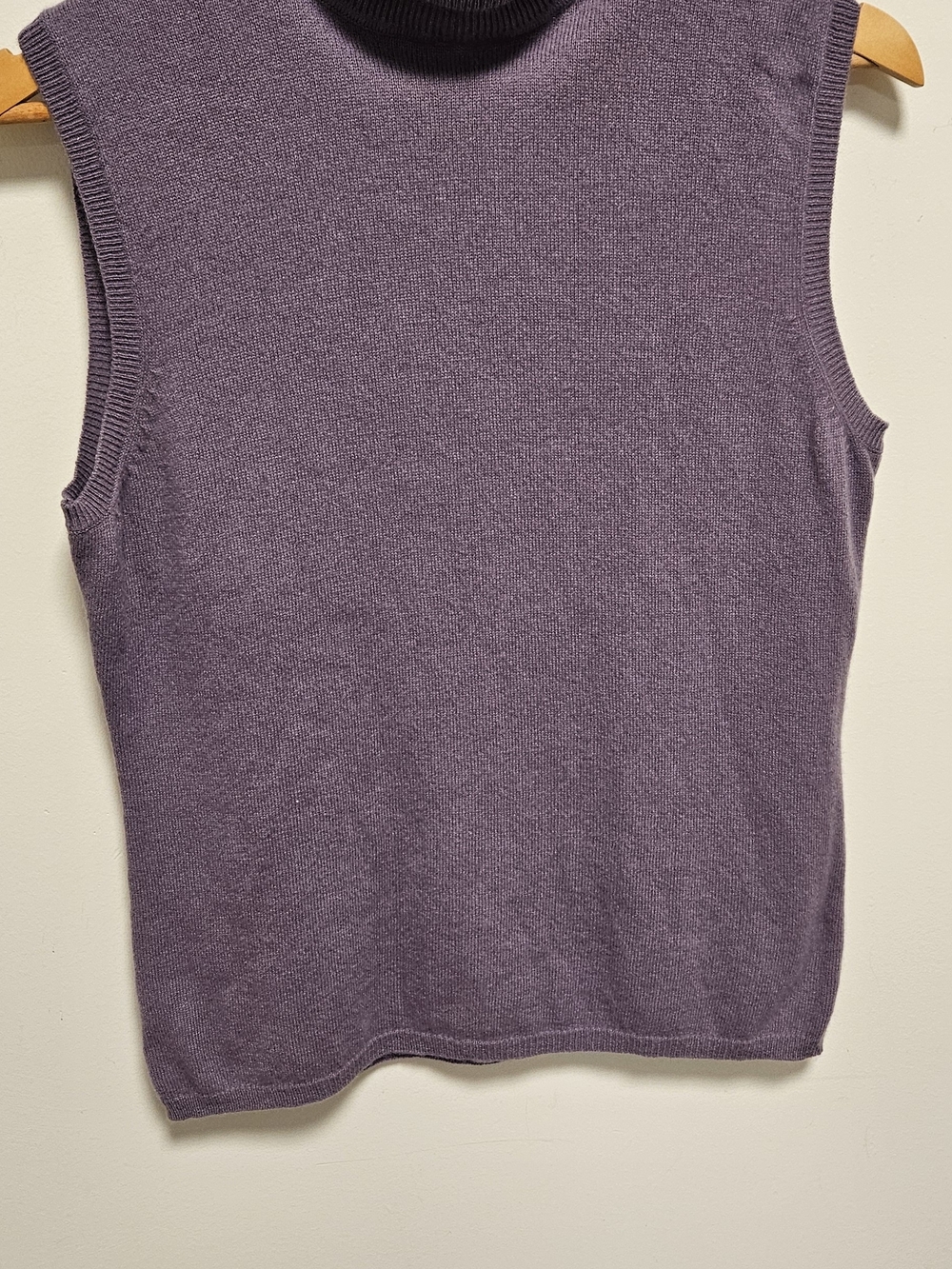 100% Cashmere Mock Neck Knit Tank in Lavender. Warm, Soft, Cozy